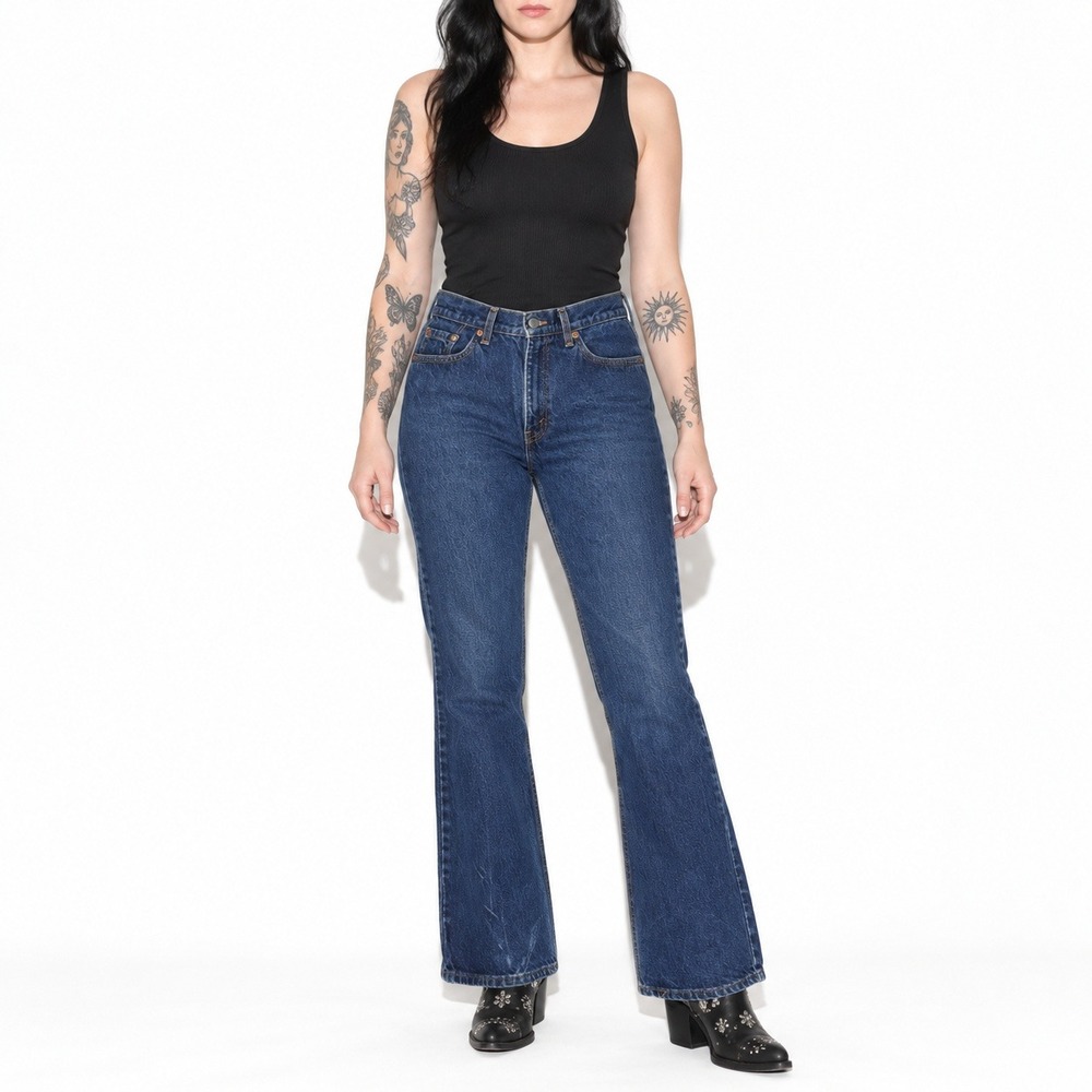 90s Vintage Dark Wash Levis 517 Slim Fit Boot Cut Jeans Womens 4 Blue Denim USA